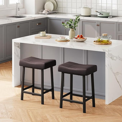 GarveeHome Counter Height Bar Stools Set of 4, 24 Inch Barstools for Kitchen Island Counter, Upholstered Padded Saddle Chairs with Curved Cushion, Easy Assembly, Brown