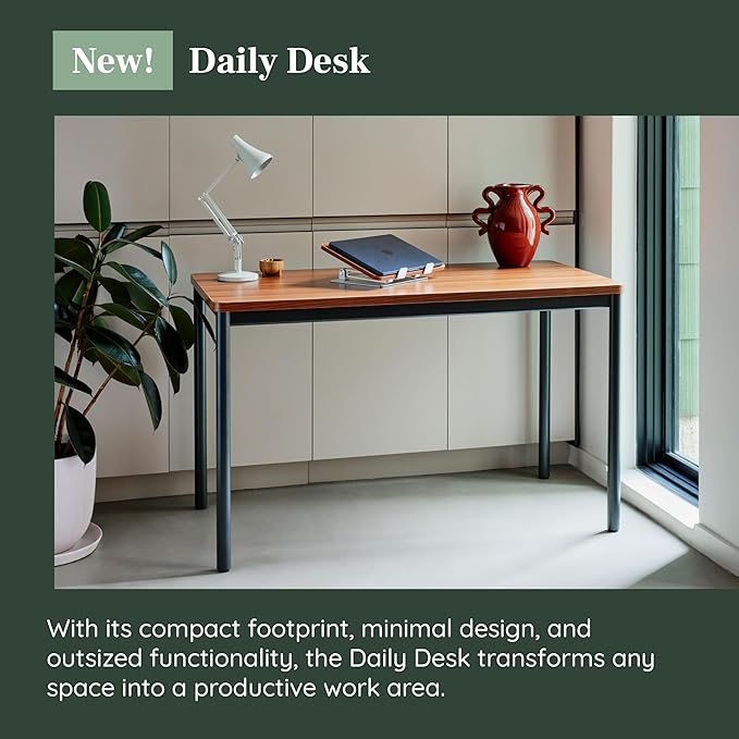 Branch Daily Desk - Functional at Home Office Desk with Effortless Assembly, Timeless Design, Rounded Corners, and Built-in Cable Notch - 36” W x 28.5” H x 24” D - Woodgrain Work Table
