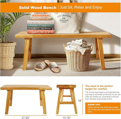 Farmhouse Solid Wood Bench: Long Rustic Indoor Narrow Wooden Bench for Entryway,Living Room, Dining Room,End of Bed,Hallway (47" Lx10 Wx18 H)
