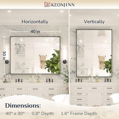 Keonjinn Black Framed Mirror for Bathroom 40 x 30 Inch, Rectangular Wall Mirror for Bathroom, Metal Frame Farmhouse Black Mirrors for Over Sink Large Decorative Rectangle Mirrors