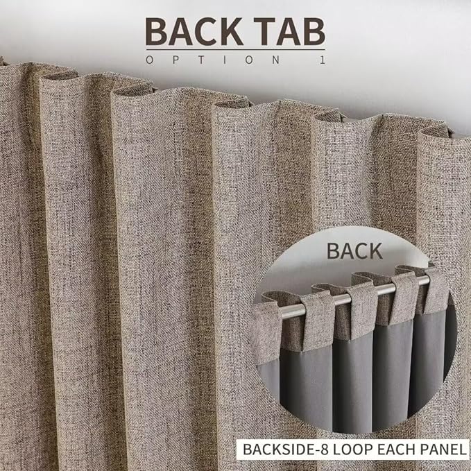 Joydeco Natural Linen Curtains 120 inch Length 2 Panels Set Burg 100% Blackout Patio Door Curtain Room Darkening Sliding Door Curtains Thermal Insulated Back tab Rod Pocket(105x120 inch, Linen)