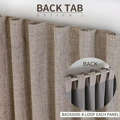 Joydeco Natural Linen Curtains 90 inch Length 2 Panels Set Burg 100% Blackout Patio Door Curtain Room Darkening Sliding Door Curtains Thermal Insulated Back tab Rod Pocket(105x90 inch, Linen)