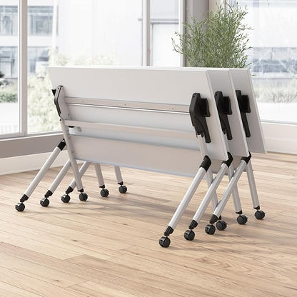 Bush Business Furniture Folding Training Table, 60 inch Desk with Powered Grommets, Commercial-Grade Bundle for Office or Classroom, Envision Collection, White