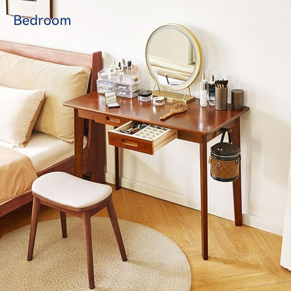 Wood Writing Desk with Drawer and Hanging Rod, Small Computer Desk Table, Work Table, Study Desk, Small Wooden Dining Table Brown YD-WD01H
