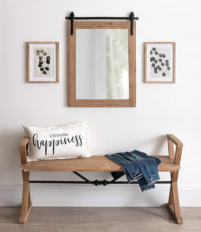 Kate and Laurel Cates Rustic Wall Mirror, 22" x 30" Rustic Brown, Farmhouse Barn Door-Inspired Wall Decor
