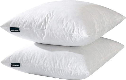 16x16 Decorative Throw Pillow Inserts-Down Feather Pillow Inserts-Square-Cotton Fabric-Set of 2-White.