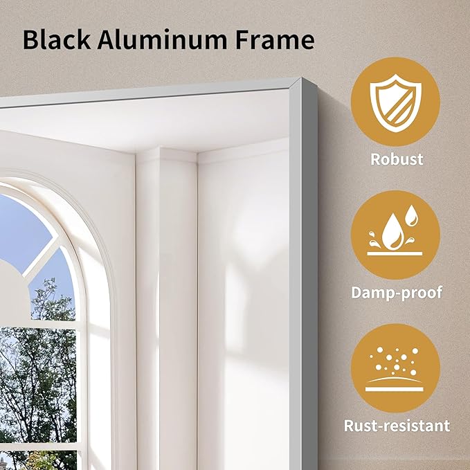 YIROMAN Bathroom Mirror 36"x40", Large Brushed Silver Bathroom Mirror for Over Sink with Aluminum Frame, Rectangular Vanity Mirror with Right Angle, Wall Mirror Hangs Horizontal or Vertical