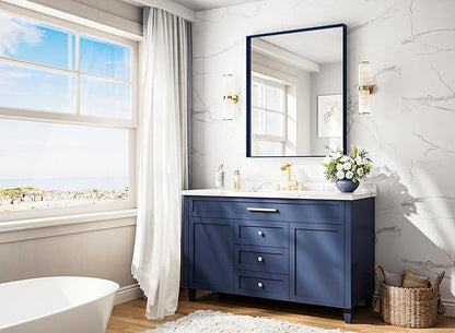 Keonjinn 30 x 36 Inch Blue Bathroom Mirror Metal Frame Navy Blue Wall Mirror for Bathroom Sink Rectangular Brushed Framed Vanity Mirror Square Corner Modern Rectangle Mirror(Horizontal/Vertical)