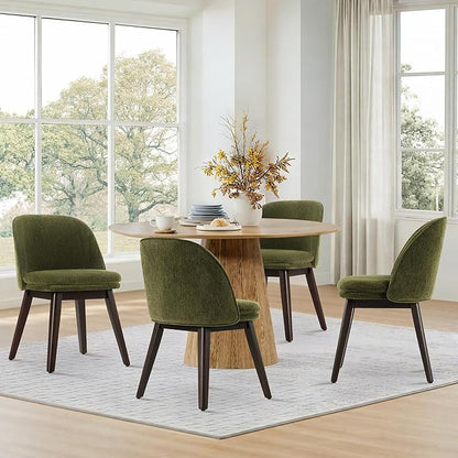 Wooden Dining Chairs Set of 2, Fabric Upholstered Modern Dining Room Chairs with Double-Layer Thick Seat Cushion & Ergonomic Backrest for Restaurant, Kitchen and Café, Green