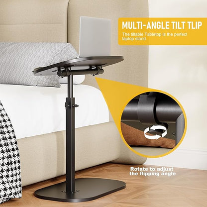 C Shaped End Side Table with Anti-Drop Rod, Adjustable Height & 360° Swivel Snack Table for Couch, Sofa, Bedroom, Living Room, TV Tray Table for Eating, Dinner or Laptop, Small Spaces, Black