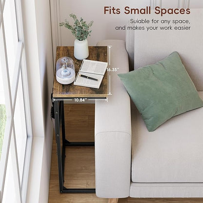 Vagusicc C Shaped End Table Set of 2, Tall Side Table for Sofa, Small Couch Side Table with Storage Bag, TV Tray Table for Small Spaces, Sturdy Slide Under Sofa Table with Metal Frame for Living Room
