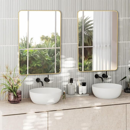 Delma Bathroom Mirror, Black Framed Bathroom Mirror for Over Sink, High-Definition Vanity Mirror, Versatile Mirror for Bathroom, Hangs Horizontally or Vertically(30x20, Gold)