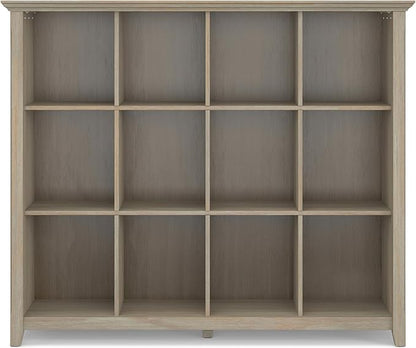 SIMPLIHOME Acadian Bookcase - 57 inch Tall 12-Cube Solid Wood Storage Display Unit in Distressed Grey, Transitional Cube Organizer for Living Room or Office with Fixed Shelves and Tapered Legs