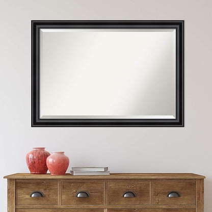 Amanti Art Black Bathroom Mirror for Over Sink, 28x40 Grand Black Narrow Rectangle Vanity Mirror, Large Casual Frame, Hangs Horizonally and Vertically, Bathroom Wall Decor, Beveled Edge