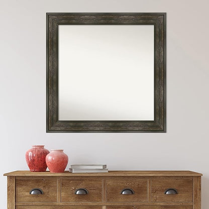 Amanti Art Grey Bathroom Mirror for Over Sink, 30x30 Pinstripe Plank Grey Narrow Square Vanity Mirror, Large Country Rustic Frame, Hangs Horizonally and Vertically, Bathroom Wall Decor, Non-Beveled