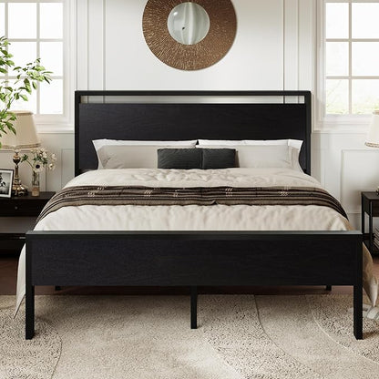 Allewie Full Size Platform Bed Frame with Wooden Headboard and Footboard, Heavy Duty 12 Metal Slats Support, No Box Spring Needed, Under-Bed Storage, Noise Free, Easy Assembly, Black Oak