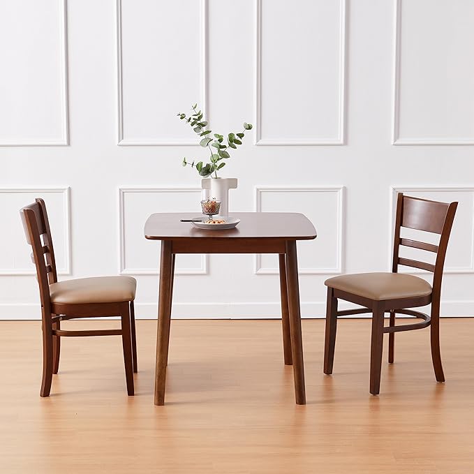 Livinia Aslan 29.5" Malaysian Oak Square Wooden Dining Table/Small Solid Wood Kitchen Desk (Walnut)