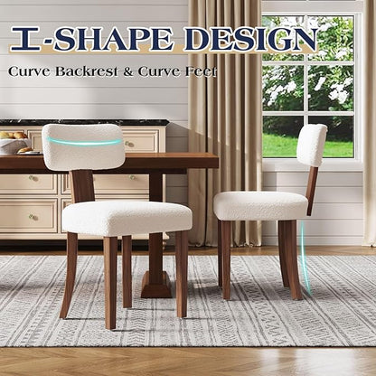 Mid-Century Dining Chair Set of 4, Upholstered Sherpa Seats with Ergonomic Curved Back and Adjustable Legs for Dining Room, Bedroom, Kitchen, White Sherpa
