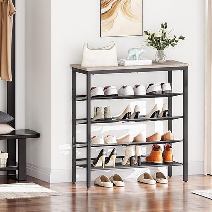 HOOBRO Shoe Rack for Entryway, 5-Tier Shoe Organizer with Adjustable Mesh Shelves, 16-20 Pairs of Shoes, Spacious Floor Mount, Metal, Industrial, Shoe Shelf for Closet, Greige BG12XJ01