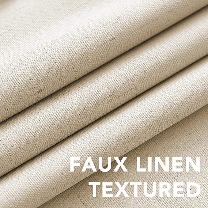 H.VERSAILTEX 100% Blackout Curtains for Bedroom Thermal Insulated Linen Textured Curtains Heat and Full Light Blocking Drapes Living Room Curtains 2 Panel Sets, Bleached Sand, 42x63 Inch