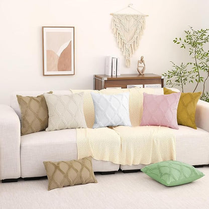 decorUhome Throw Pillow Covers 12x20 Inch Set of 2, Soft Plush Faux Fur Wool Lumbar Pure White Couch Pillow Covers, Decorative Neutral Pillow Cases for Bed Sofa Living Room Home Decor