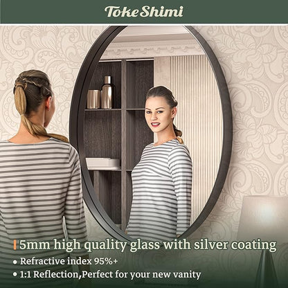 TokeShimi Oval Black Mirrors for Bathroom 22x30 Inch with Non-Rusting Aluminum Alloy Brushed Black Matte Framed for Wall Vanity Farmhouse Modern Minimalist Home Decor,Vertical or Horizontal