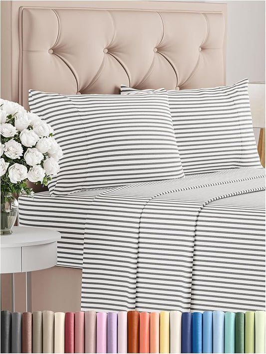 King Size 4 Piece Sheet Set - Comfy Breathable & Cooling Bed Sheets Set - Hotel Luxury Bedding for Women, Men, Kids, Teens, Boys & Girls - Deep Pockets, Soft, Wrinkle Free - Oeko-Tex - Grey Stripes 2