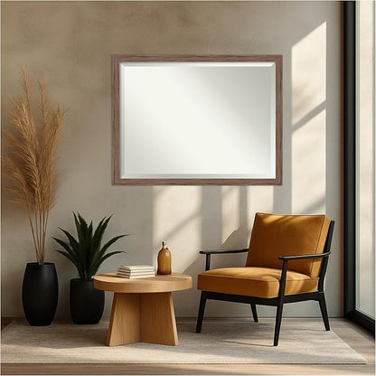 Amanti Art Brown Wall Mirror 33x43 Pia Medium Brown Narrow Rectangle Bathroom Mirror for Wall Decor Living Room, X-Large Casual Frame, Hangs Horizonally and Vertically, Bathroom Decor, Beveled Edge