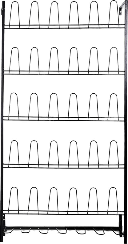 MyGift Modern Matte Black Metal Hanging Shoe Rack for Walk in Closet, Mudroom and Entryway, Wall Mounted Space Saving Organizer for Shoes and Boots, Holds 18 Pairs