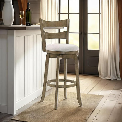 Armen Living Blair 30 in. Putty Brown Bar Height Rubberwood Swivel Barstool with Cream Fabric Seat - Set of 4