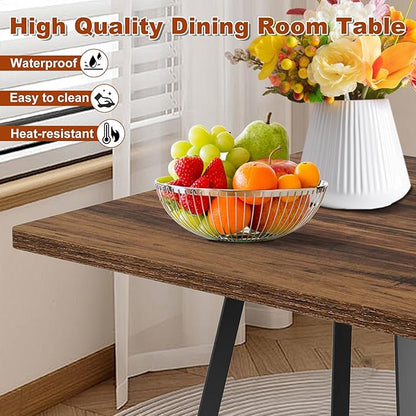 Square Dining Table for 4, 31.5-Inch Farmhouse Dinner Table Wooden Kitchen Tables with Metal Base for Dining Room, Kitchen, Living Room, Brown