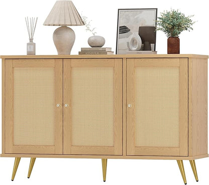 Shintenchi Large Rattan Storage Cabinet, Modern Sideboard Cabinet, Accent Large Storage Space Cabinet with Rattan Decorated Doors for Living Room, Dining Room