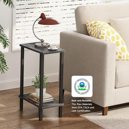 TUTOTAK Small Side Table, Narrow End Table, Skinny Sofa Table, Slim Nightstand, Couch Table, Living Room, Bed Room, Charcoal Grey TB01BY062