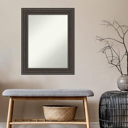 Amanti Art Black Bathroom Mirror for Over Sink, 28x22 Shipwreck Black Narrow Rectangle Vanity Mirror, Medium Country Rustic Frame, Hangs Horizonally and Vertically, Bathroom Wall Decor, Non-Beveled