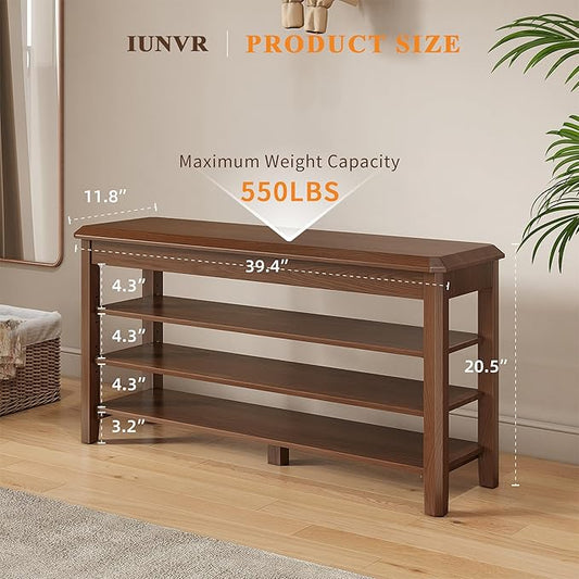 Shoe Rack for Front Door Entrance, Solid Wood Shoe Bench for Closet, Holds Up to 550lbs, Shoe Rack Bench for Entryway, Mudroom, Hallway