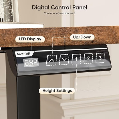 Monomi 55" Electric Standing Desk,Height Adjustable Home Office Sit Stand Up Computer PC Table,Tall Standup Workstation, Gaming Writing Study Bedroom Rising Desks,Brown