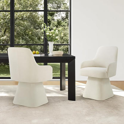 Swivel Dining Chairs Set of 4, Mid Century Modern Chairs Fabric Upholstered Armchair with Armrest & Ergonomic Backrest for Dining Room, Kitchen, Bedroom, Living Room, Beige, 4 Boxs