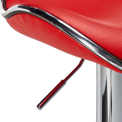 Roundhill Furniture Masaccio Cushioned Leatherette Upholstery Airlift Adjustable Swivel Barstool with Chrome Base, Set of 2, Red