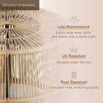 Muse & Lounge Co. Ysar Boho Rattan Round Coffee Table Outdoor with Metal Frame, All-Weather and Rust Resistant, Handcrafted Coastal Furniture for Patio, Poolside, Garden, Yard, Natural Brown