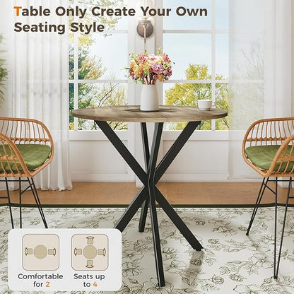 Unovivy 31.5" Small Round Dining Table for 2-4, Space Saving Circle Kitchen Dinner Table, Industrial Mid Century Modern Dining Room Desk for Kitchen, Apartment, Natural Oak