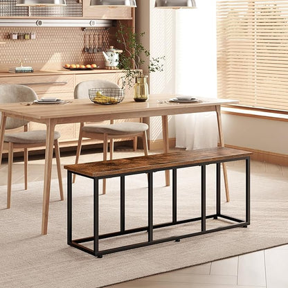 HOOBRO Dining Bench, 47.2 Inch Dining Table Bench, Industrial Style Kitchen Bench, Steel Frame, Easy to Assemble, for Kitchen, Dining Room, Rustic Brown and Black BF45CD01