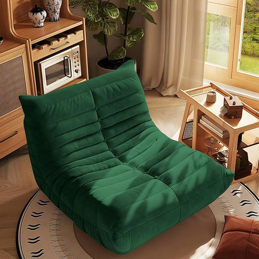 Bean Bag Chair - Memory Foam Bean Bag Chair for Adults, Comfy High-Resilience Single Sofa, Small Space Floor Chair, Chaise Lounge for Living Room, Bedroom (Dark Green, Wrinkles)