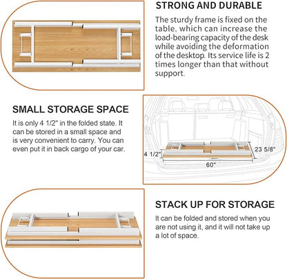 Need Home Office Desk Large Computer Desk 60 inch Sturdy Table Foldable Desk Gaming Computer Table No Assembly Required, Teak&White Frame AC5BW(152.4 * 60)