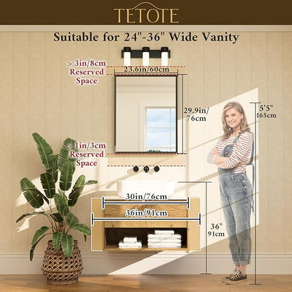 TETOTE Brushed Nickel Bathroom Mirror 24" x 30" Rectangle Beveled Frame Bathroom Vanity Mirror for Over Sink Brushed Nickel, Tempered Glass, Stronger Frame, Modern Farmhouse Bedroom, Entryway