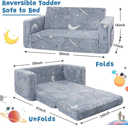 Toddler Chair Comfy,2-in-1 Soft Toddler Couch Fold Out for Kids,Convertible Sofa to Lounger,Gift for Girls and Boys Birthday,Space,Large
