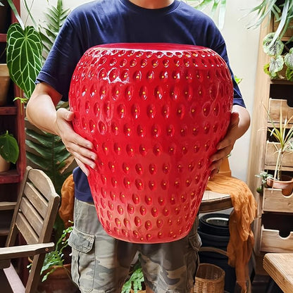 18" Red Strawberry Stool Statue Fruit-Inspired Side Table Indoor Outdoor Accent Seat Plant Stand MGO Garden Stool for Patio Balcony or Living Room Decor