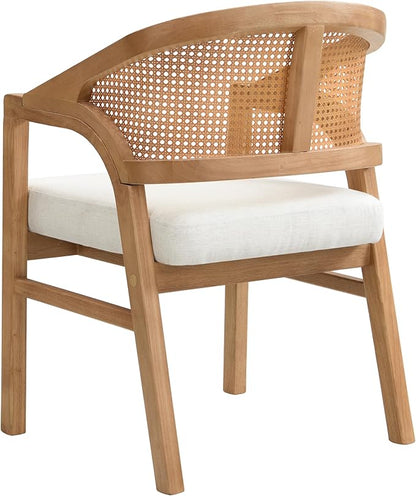 Christopher Knight Home Faritel Modern Wooden Dining Chairs Set of 2, Fabric Upholstered Kitchen Side Armchairs, Living Room Comfy Reading Chair with Curved Rattan Back, Natural Oak+Beige