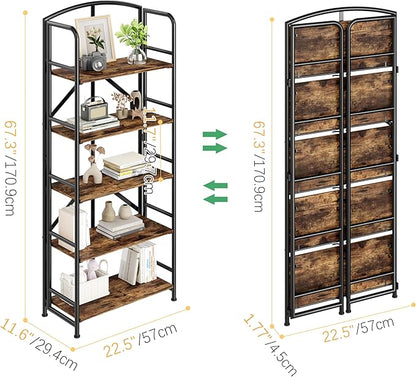 No-Assembly Folding Gold Bookshelf Storage Shelves 5 Tiers Vintage Multifunctional Plant Flower Stand Storage Rack Shelves Bookcase for Home Office