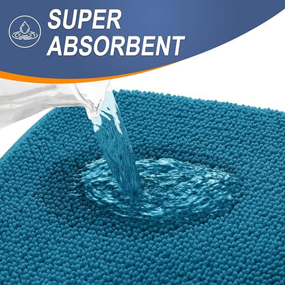 OLANLY Thick Memory Foam Bath Mat Rug 24x16, Extra Soft Absorbent Bathroom Rug, Quick Dry Bath Mat, Non-Slip, Machine Washable Carpet for Bathroom, Tub and Shower, Home Decor Accessories, Peacock Blue