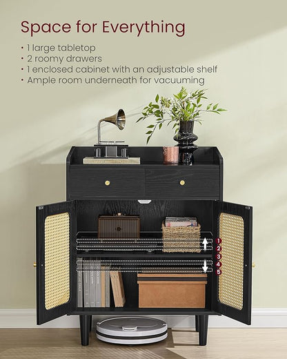 VASAGLE BOHOVEN Collection - Buffet Cabinet, Sideboard Storage Cabinet with Rattan-Like Doors and Drawers, Accent Cabinet, Adjustable Shelf, Boho Style, for Living Room, Ebony Black
